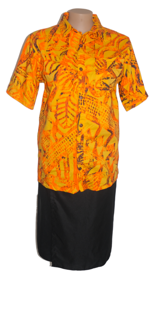 Manea Matching Set Yellow Orange Black ( Puletasi size 18 / Shirt 2XL)