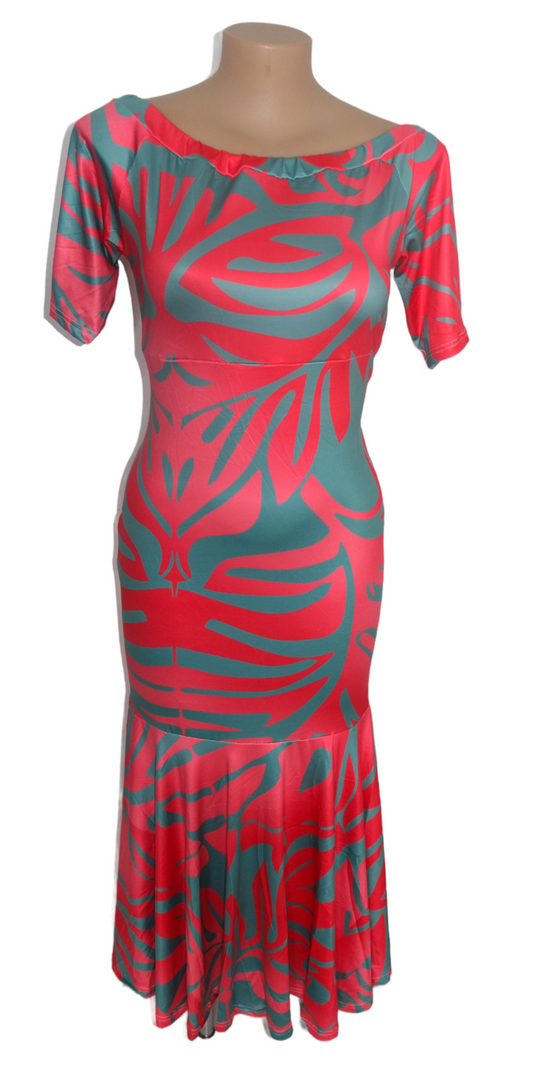 Vania Mermaid Maxi Dress Red Turquoise -  18