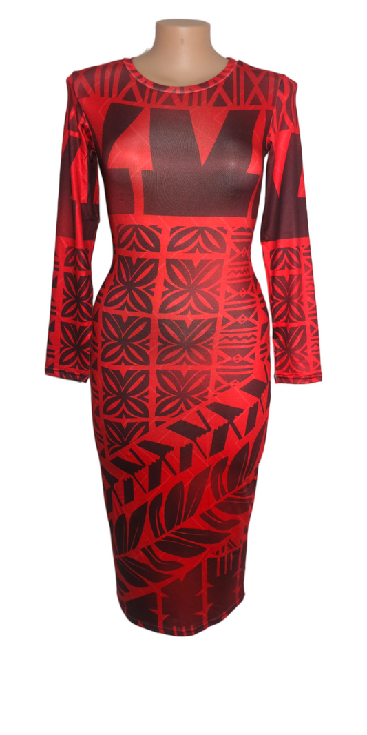 Vania Long Sleeve Dress Red Maroon  12 - 20